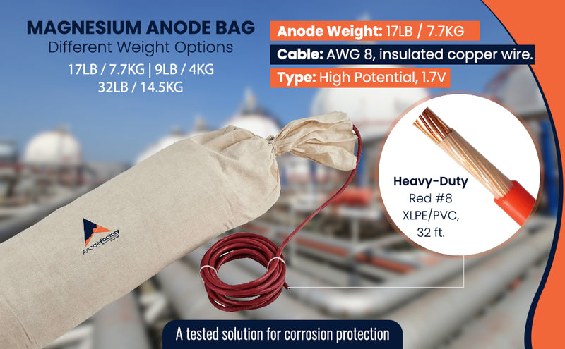 ANODO DE MAGNESIO I RELLENO, 4KG/9LBS, 1,7V, 10m 10mm2 rojo XLPE/PVC