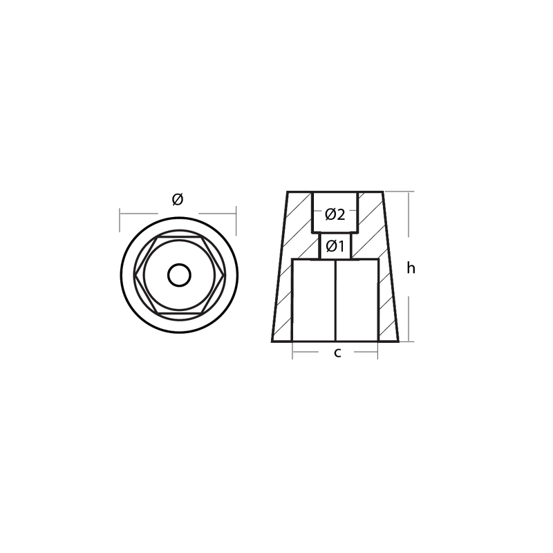 Hélice con ánodo de zinc, hexagonal, para eje de 35mm/1,38in, 0,350KG/0,77 LB