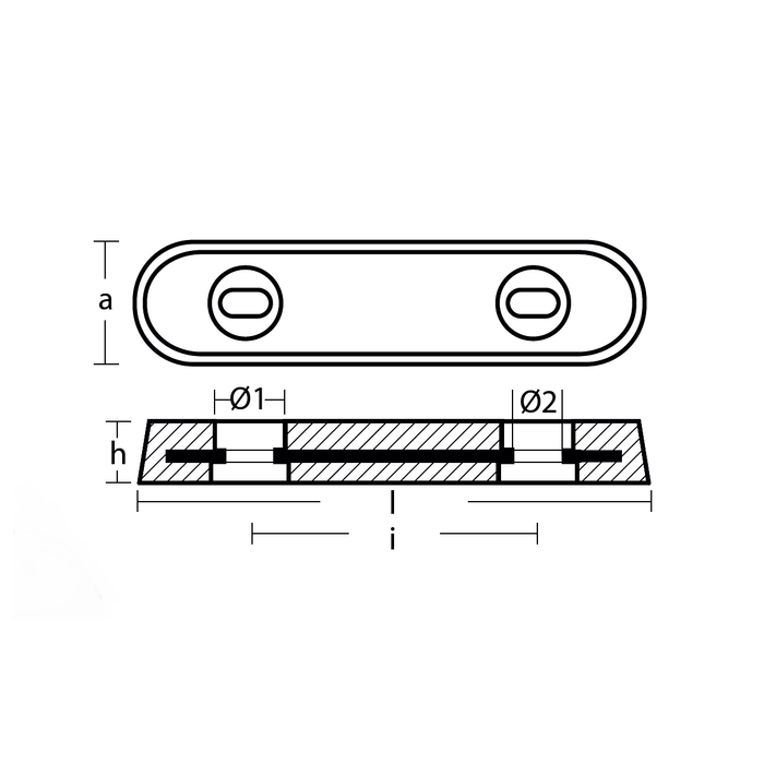 Aluminiumanod VETUS 35, 350×68×36mm, hålavstånd 200mm – T00223AL
