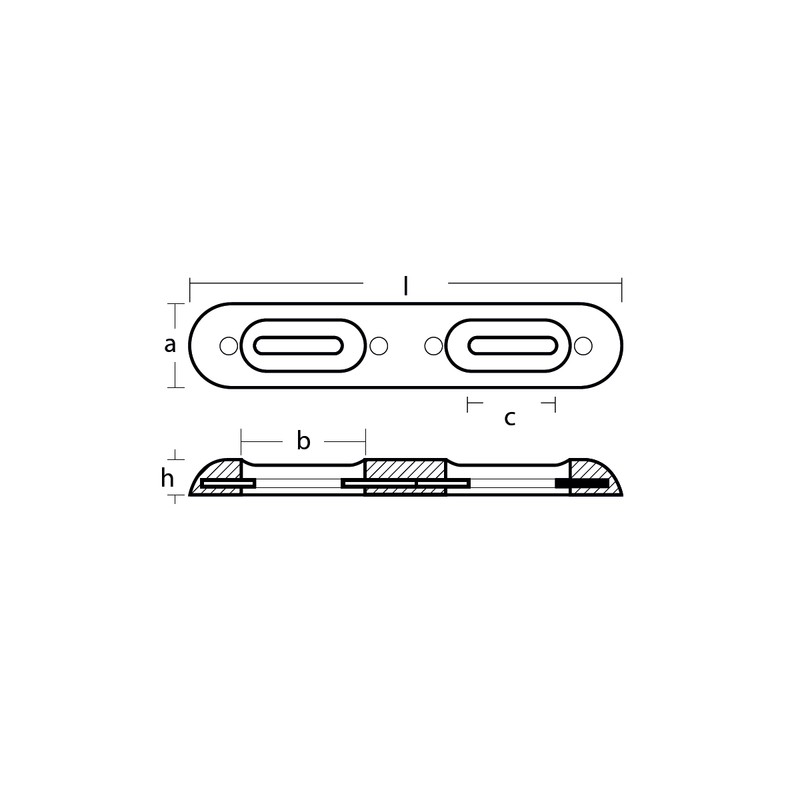Aluminiumanod Fairline, 320*65*35mm, c-c 160mm - AnodeFactory